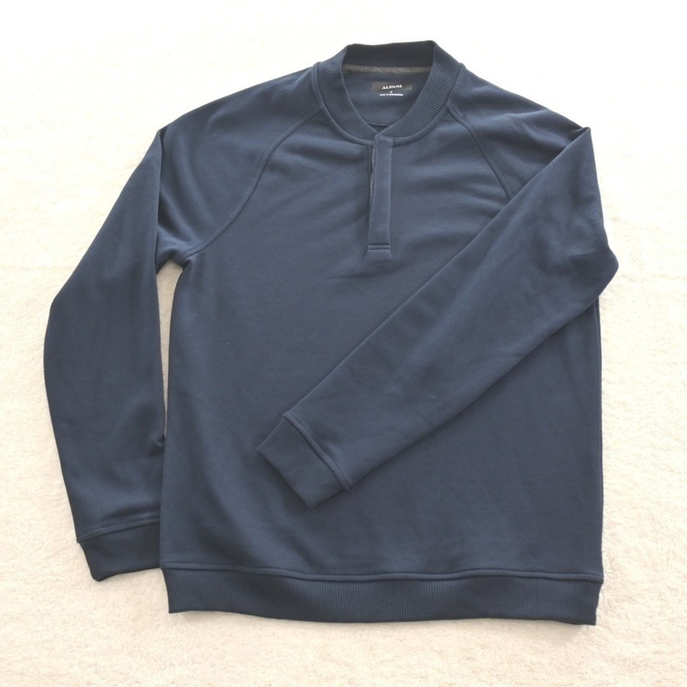 Alfani Mens Navy Blue Ribbed Bomber Collar Pullover Sweatshirt Small  No Tag